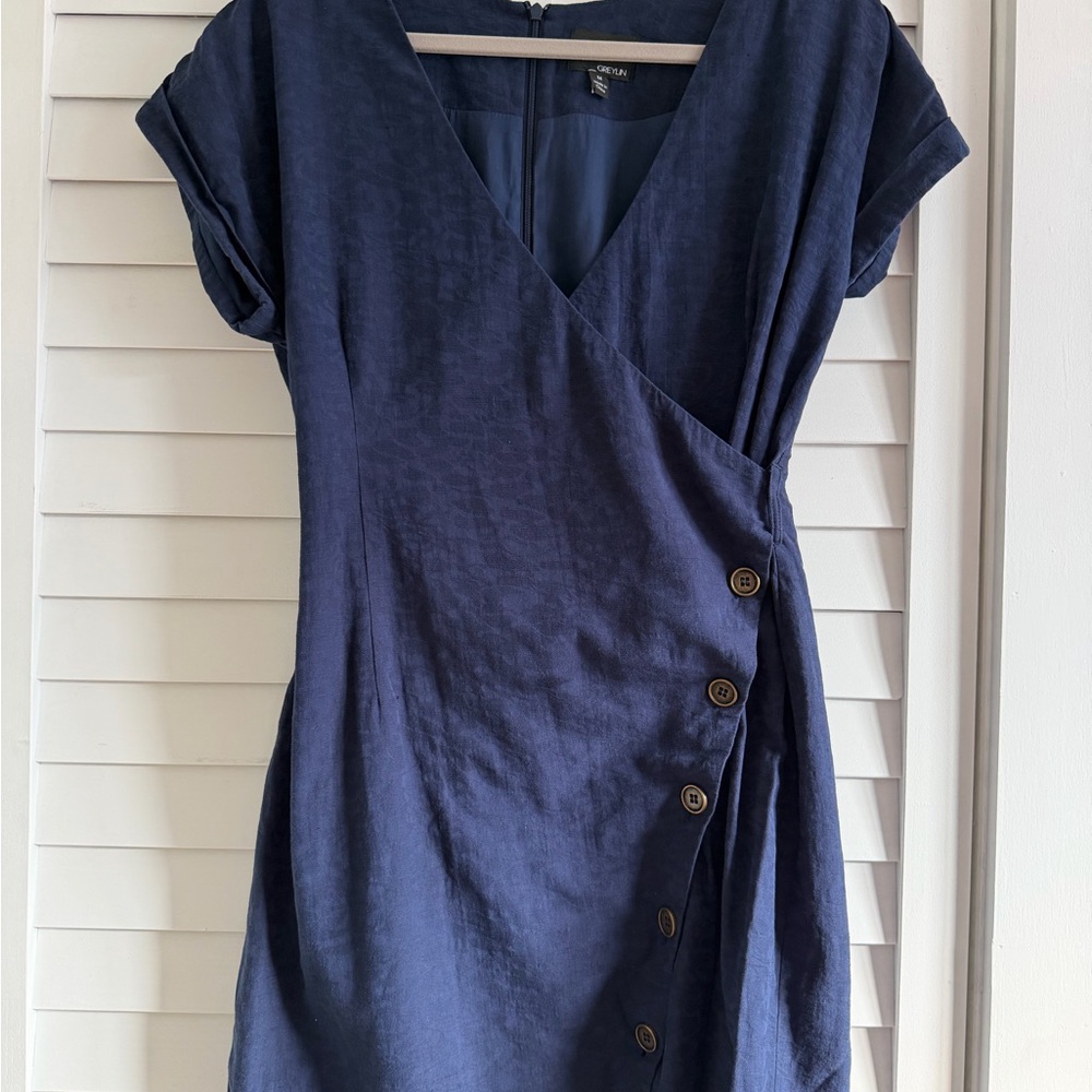 Greylin Deep Blue Buttoned Mini Dress